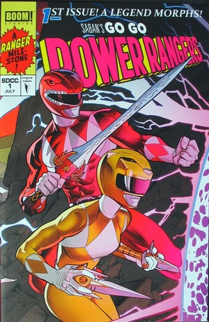 [Go Go Power Rangers #1 (variant SDCC connecting cover - Dan Mora, pink & yellow logo)]