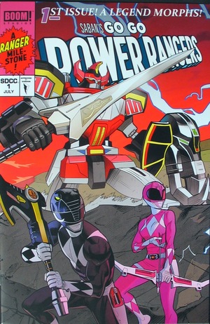 [Go Go Power Rangers #1 (variant SDCC connecting cover - Dan Mora, blue & white logo)]