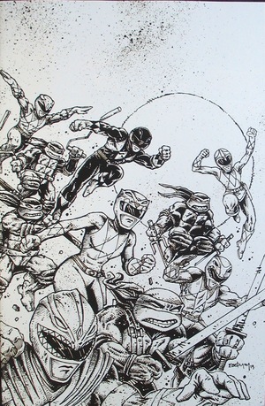 [Mighty Morphin Power Rangers / Teenage Mutant Ninja Turtles #1 (1st printing, unlocked B&W retailer variant cover - Kevin Eastman)]