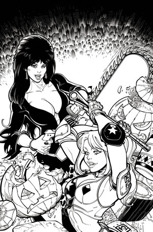 [Harley Quinn X Elvira #1 (Cover Q - Chad Hardin Line Art Full Art Incentive)]