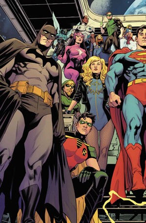 [JUSTICE LEAGUE UNLIMITED #7 CVR G INC 1:25 TRAVIS MOORE CONNECTING CARD STOCK VAR (WE ARE YESTERDAY)]