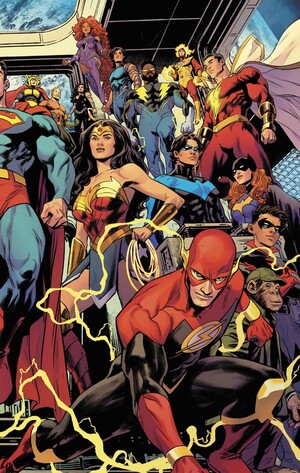 [JUSTICE LEAGUE UNLIMITED #8 CVR G INC 1:25 TRAVIS MOORE CONNECTING CARD STOCK VAR (WE ARE YESTERDAY)]