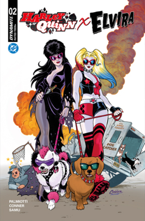 [HARLEY QUINN X ELVIRA #2 CVR E AMANDA CONNER DOGS FOIL VAR]
