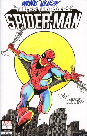 [DF MARVEL COMICS COMMISSIONED COVER ART SIGNED AND REMARKED BY MARIANO NICIEZA AND JOE DELBEATO WITH SPIDER-MAN SKETCH]